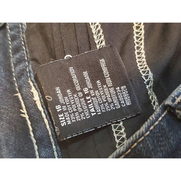 Women's Jeans Sz 16 High Waist Embroider Pockets Dark Wash Denim Straight Leg - Picture 9 of 12